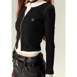 Via Pitti 2-in-1 Long-Sleeve Knit Sweater Black/White
