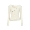 Via Pitti Irregular Button Hooded Woolen Top White