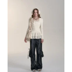 Via Pitti Irregular Button Hooded Woolen Top White