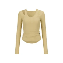 Via Pitti Irregular Collar Long Sleeve Slim Top Yellow
