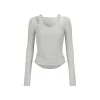 Via Pitti Irregular Collar Long Sleeve Slim Top Gray