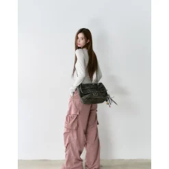 Via Pitti Irregular Collar Long Sleeve Slim Top Gray