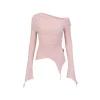 Via Pitti Irregular Diagonal Shoulder Waisting Slim Top Pink