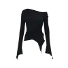 Via Pitti Irregular Diagonal Shoulder Waisting Slim Top Black