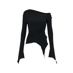 Via Pitti Irregular Diagonal Shoulder Waisting Slim Top Black