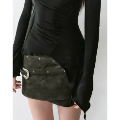Via Pitti Irregular Diagonal Shoulder Waisting Slim Top Black