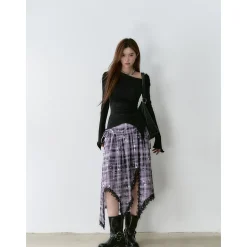 Via Pitti Irregular Diagonal Shoulder Waisting Slim Top Black