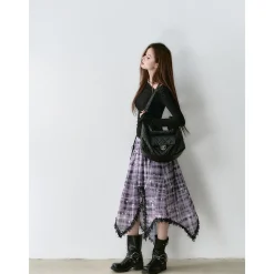 Via Pitti Irregular Diagonal Shoulder Waisting Slim Top Black