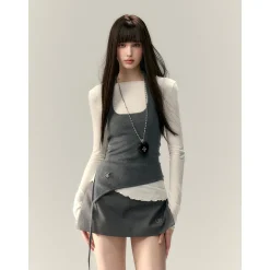 Via Pitti Irregular Halter Slip Knit Vest Gray
