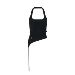 Via Pitti Irregular Halter Slip Knit Vest Black