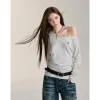 Via Pitti Irregular Striped Off-Shoulder Slim Top White