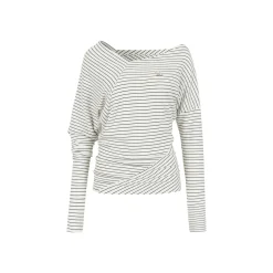 Via Pitti Irregular Striped Off-Shoulder Slim Top White