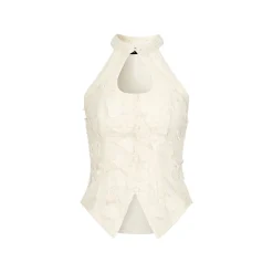Via Pitti Lace Patchwork Vest Top Beige