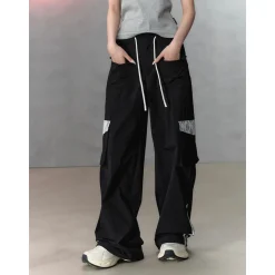 Via Pitti Lace Patchwork Large Pockets Cargo Pants