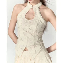 Via Pitti Lace Patchwork Vest Top Beige