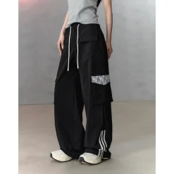 Via Pitti Lace Patchwork Large Pockets Cargo Pants