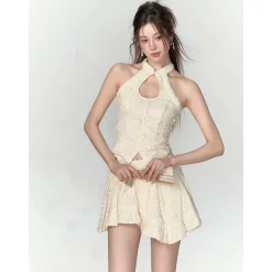 Via Pitti Lace Patchwork Vest Top Beige