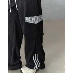 Via Pitti Lace Patchwork Large Pockets Cargo Pants