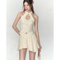 Via Pitti Lace Patchwork Vest Top Beige