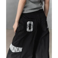 Via Pitti Lace Patchwork Large Pockets Cargo Pants