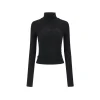 Via Pitti Logo Embroidery Pearl High Collar Slim Top Black