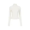 Via Pitti Logo Embroidery Pearl High Collar Slim Top White