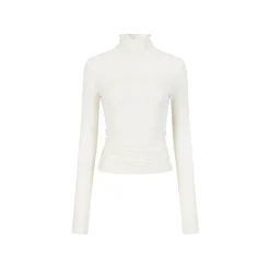 Via Pitti Logo Embroidery Pearl High Collar Slim Top White