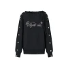 Via Pitti Nail Button Off-Shoulder Loose Sweat Top Black