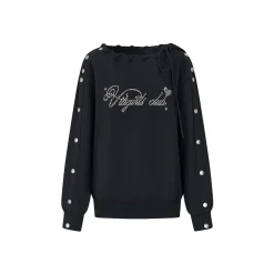 Via Pitti Nail Button Off-Shoulder Loose Sweat Top Black