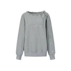 Via Pitti Nail Button Off-Shoulder Loose Sweat Top Gray