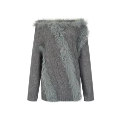 Via Pitti Off Shoulder Fur Integrated Knit Sweater Gray