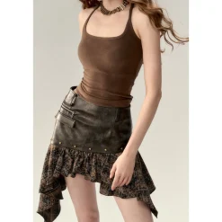 Via Pitti Padded Casual Sport Vest Top Brown