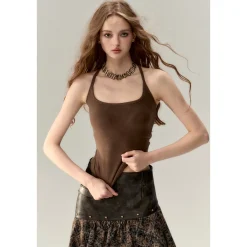 Via Pitti Padded Casual Sport Vest Top Brown