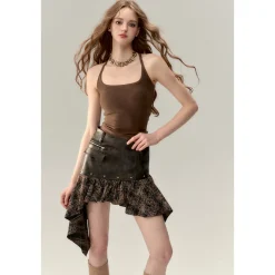 Via Pitti Padded Casual Sport Vest Top Brown