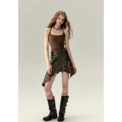 Via Pitti Padded Casual Sport Vest Top Brown