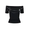 Via Pitti Pearl Bow-Knot Off Shoulder Knit Top Black