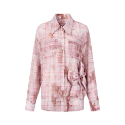 Via Pitti Plaid Bow Loose Shirt Pink