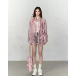 Via Pitti Plaid Bow Loose Shirt Pink