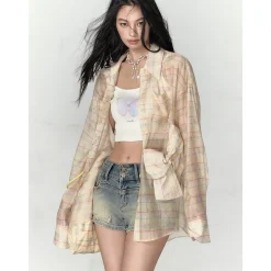 Via Pitti Plaid  Bow Loose Shirt Yellow
