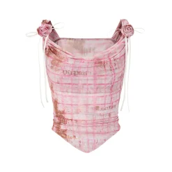 Via Pitti Plaid Rose Gauze Slip Vest Pink