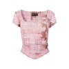 Via Pitti Plaid Rose Gauze Versatile T-Shirt Pink