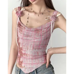 Via Pitti Plaid Rose Gauze Slip Vest Pink