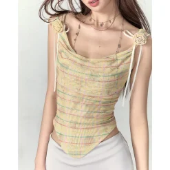 Via Pitti Plaid Rose Gauze Slip Vest Yellow