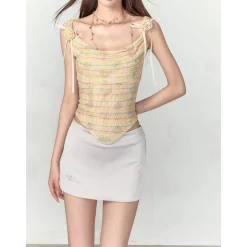 Via Pitti Plaid Rose Gauze Slip Vest Yellow