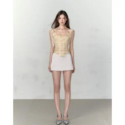 Via Pitti Plaid Rose Gauze Slip Vest Yellow