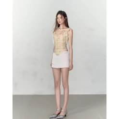 Via Pitti Plaid Rose Gauze Slip Vest Yellow