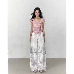 Via Pitti Plaid Rose Gauze Versatile T-Shirt Pink