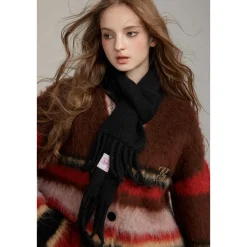 Via Pitti Pulled Fur Colored Striped Knit Cardigan Brown