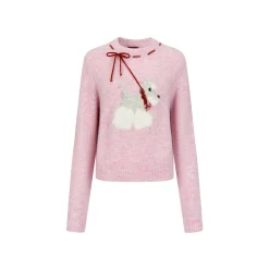 Via Pitti Puppy Tie Fluffy Knit Sweater Pink