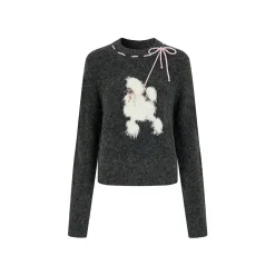 Via Pitti Puppy Tie Fluffy Knit Sweater Dark Gray